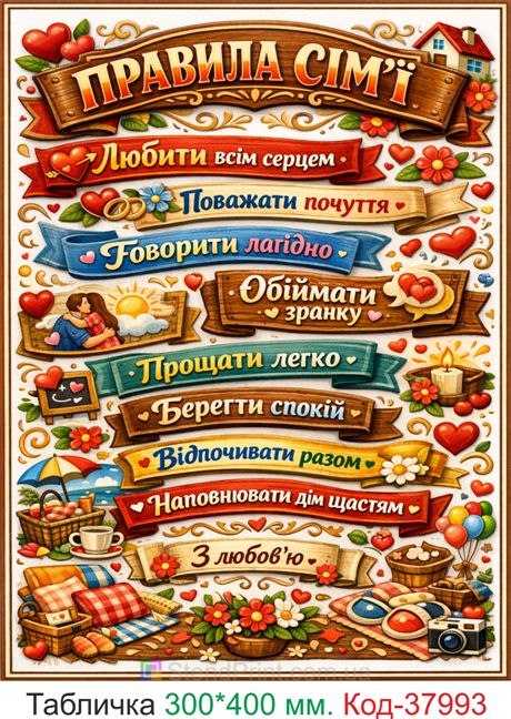 Купити табличку правила сім’ї декор для дому постер