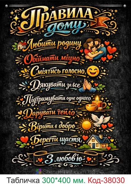 Купить табличку "Правила дома" стильный темный постер
