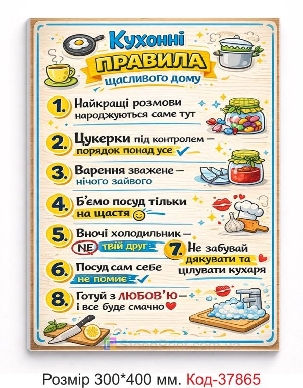 Табличка кухонні правила щасливого дому на кухню купити