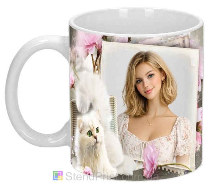 Чашка з фото пухнастий котик милий дизайн замовити