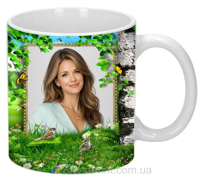 Чашка с фото сказочная природа берёзовые ветви заказать