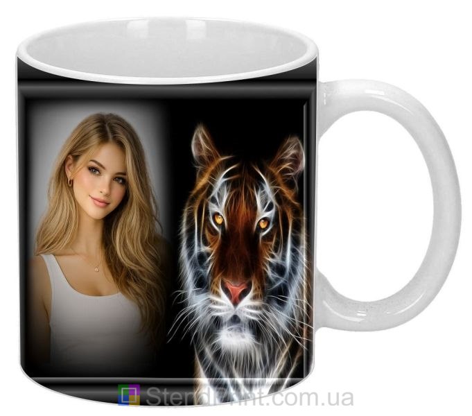 Кружка з фото тигр неоновий ефект замовити
