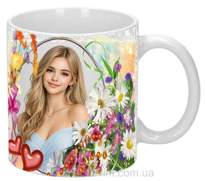 Горнятко з фото для коханої з квітами подарунок дівчині де замовити онлайн