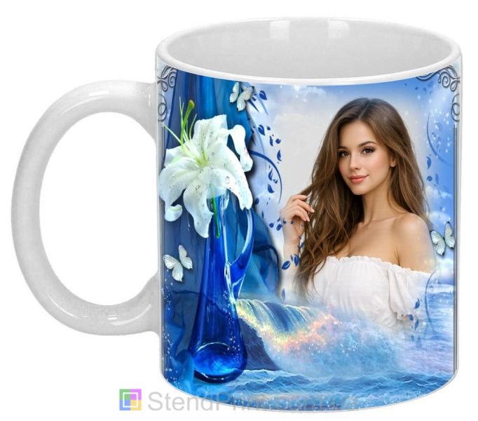 Чашка с фото морская волна и лилия элегантный персональный дизайн заказать