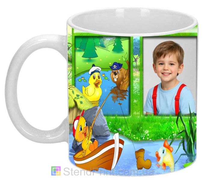 Дитяча кружка з фото каченя з вудкою в човні
