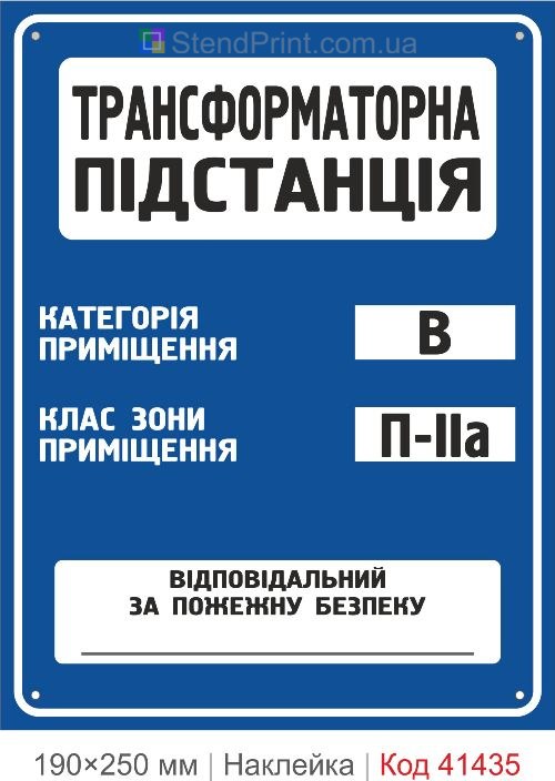 Трансформаторна підстанція В П-IIa наклейка категорія клас зони