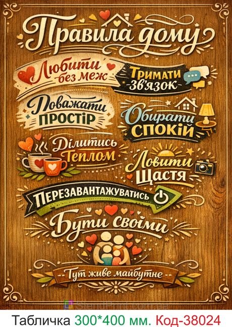 Купить табличку "Правила дома" деревянный декор