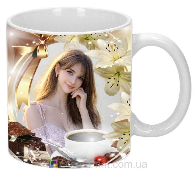 Кружка с фото лилия горячий напиток и шоколад уютный персональный подарок заказать онлайн