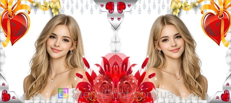 Горнятко з фото для коханої з серцем та квітами романтичний подарунок замовити