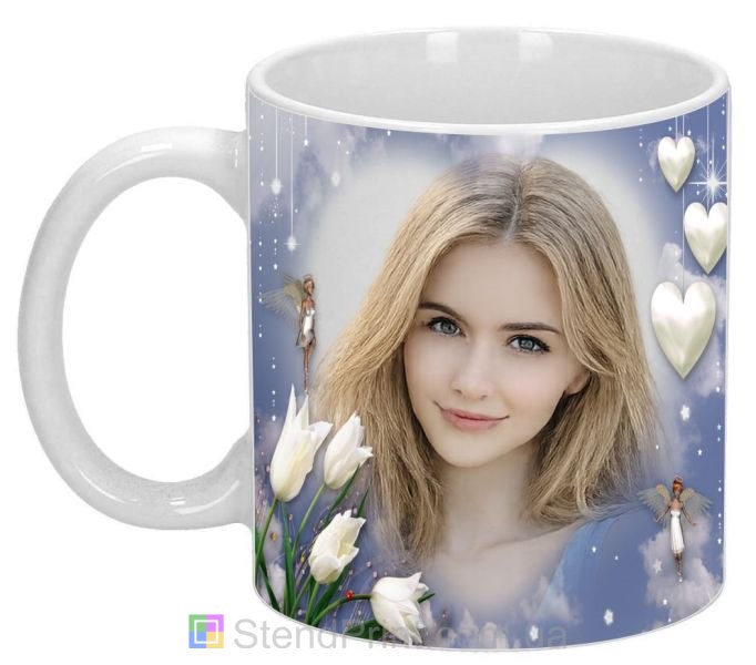 Кружка с фото для любимой с тюльпанами и сердцами нежный романтический подарок заказать