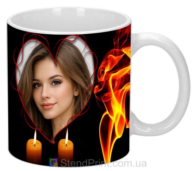 Чашка з фото для коханої з вогняним серцем оригінальний романтичний подарунок замовити