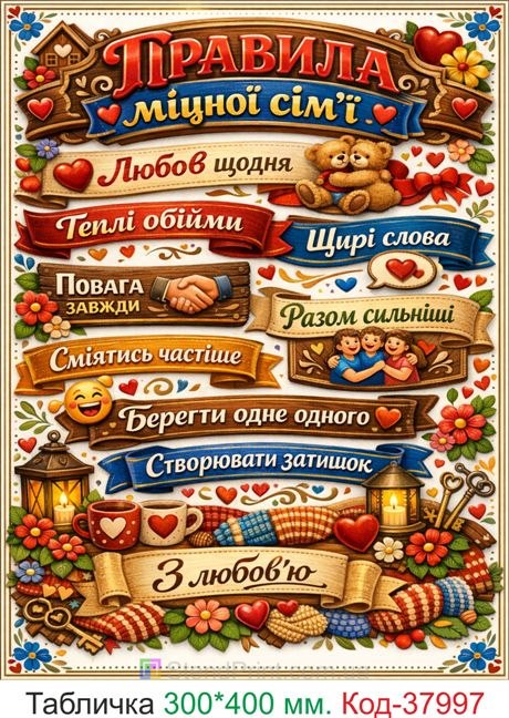 Декор "Правила міцної сім’ї" купити табличку для дому