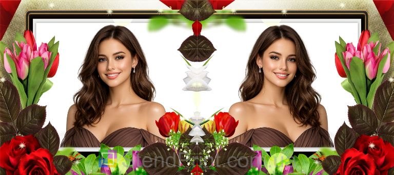 Кружка с фото для девушки с тюльпанами и розами заказать подарок