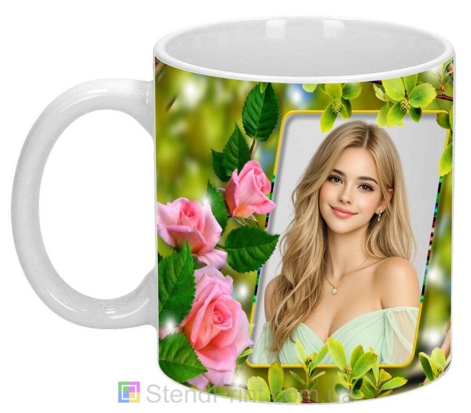 Кружка с фото для девушки с розами нежный подарок заказать