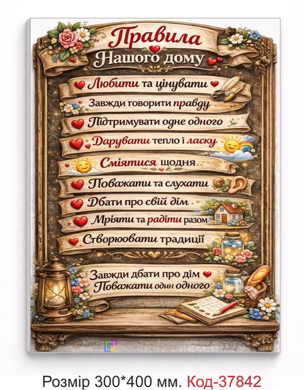 Вінтажна табличка правила нашого дому декор на стіну купити