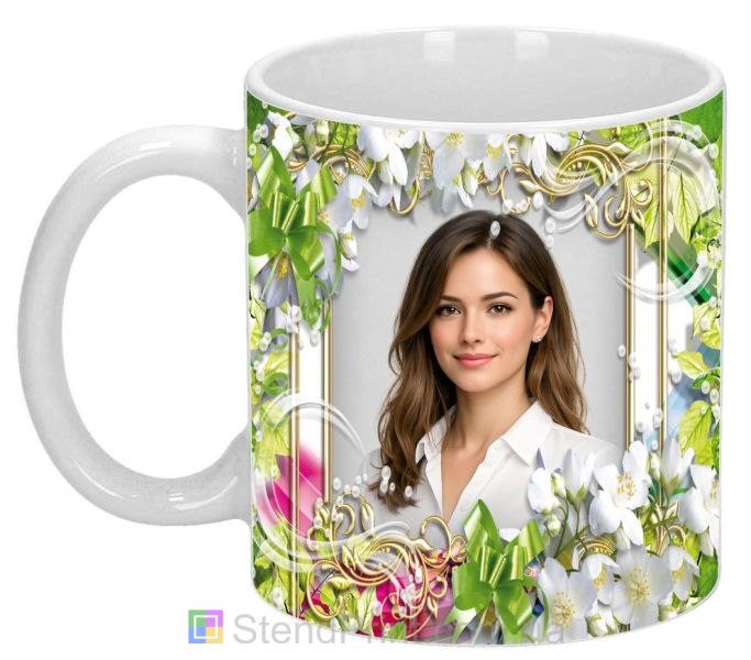 Кружка с фото жасмин белые цветы золотой узор заказать