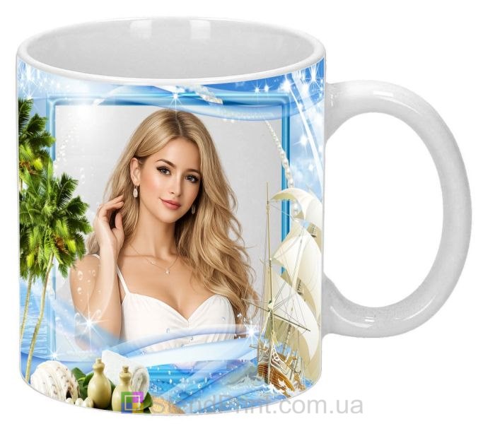 Чашка з фото морська фоторамка, вітрильник, райський відпочинок — замовити