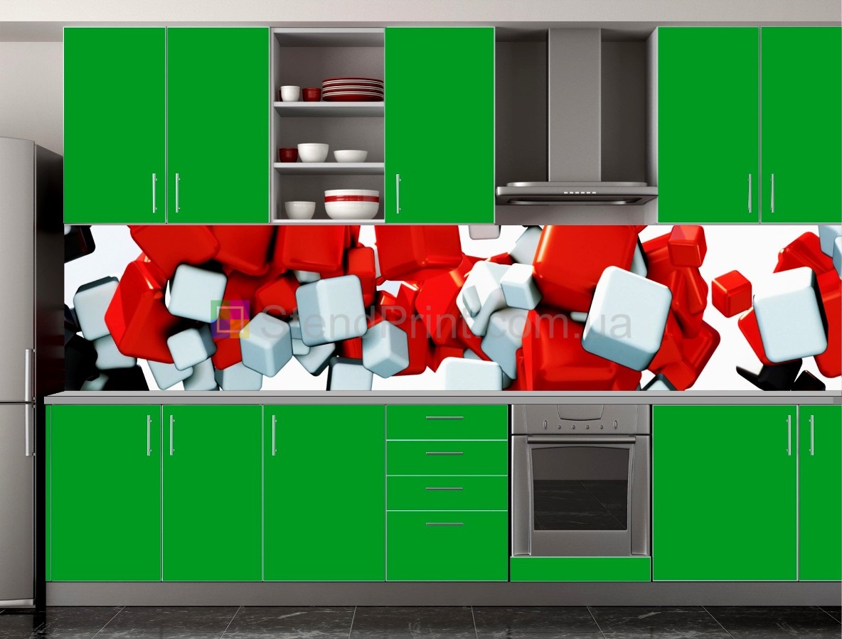 Кухня с зеленым фартуком