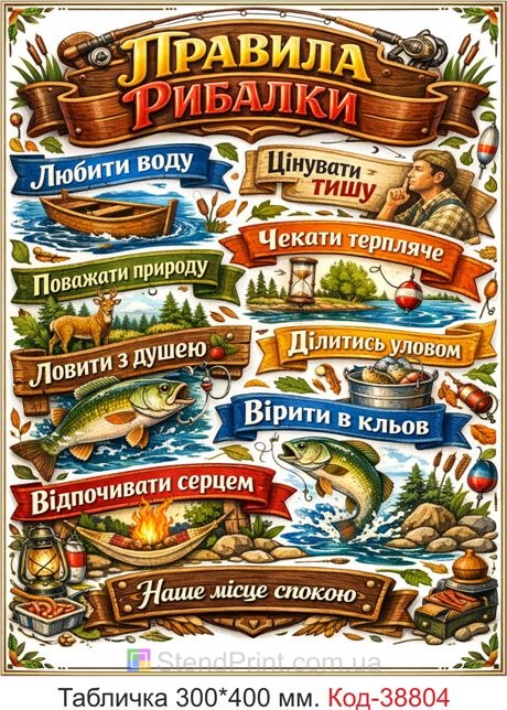 Табличка правила рыбалки купить декор для рыбалки