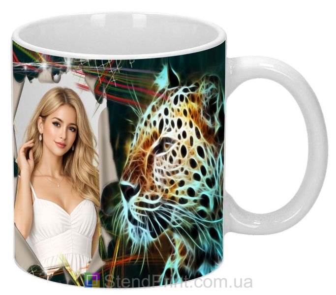 Чашка з фото неоновий леопард рваний лист замовити