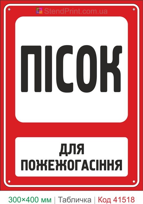 Табличка пісок для пожежогасіння купити для складу та виробництва Україна