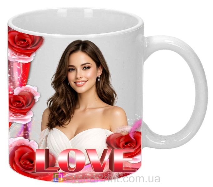 Горнятко з фото LOVE з червоними трояндами для коханої романтичний подарунок замовити