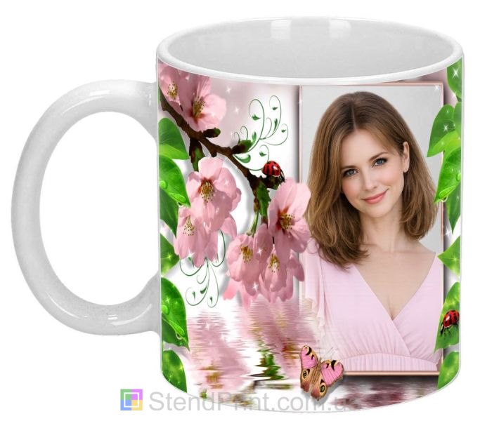 Чашка з фото сакура, роса та водна поверхня — замовити