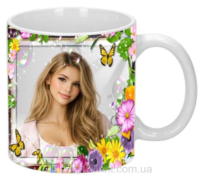 Кружка с фото летние цветы мотыльки со своим фото заказать