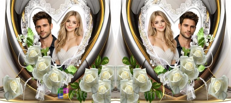 Кружка с фото белые розы сердце для пары