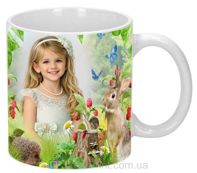 Чашка з фото сунична галявина, зайчик, природа — замовити