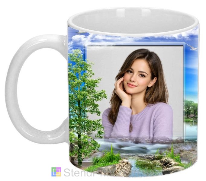 Горнятко з фото річка, дерева, блакитне небо, природа — замовити