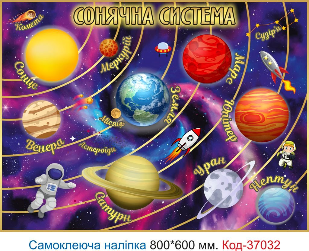 Самоклеюча наліпка для початкового класу "Сонячна система" – Код 37032