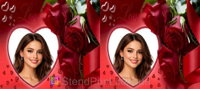 Горнятко з фото для коханої з трояндами та серцем подарунок дівчині