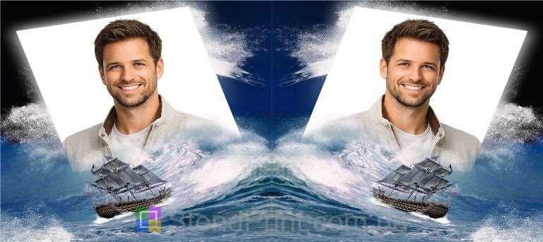 Кружка з фото на подарунок чоловіку з кораблем у морському штормі