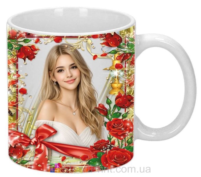 Кружка з фото червоні та золоті троянди — вишуканий квітковий дизайн, замовити