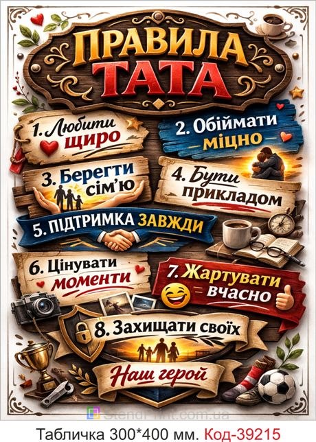 Табличка Правила тата в подарунок для батька купити