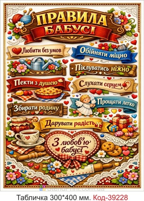 Табличка Правила бабусі в подарунок для бабусі купити онлайн