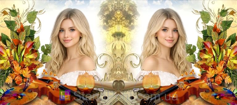 Кружка з фото осінній декор, скрипка та свічка — персональний друк на кружці