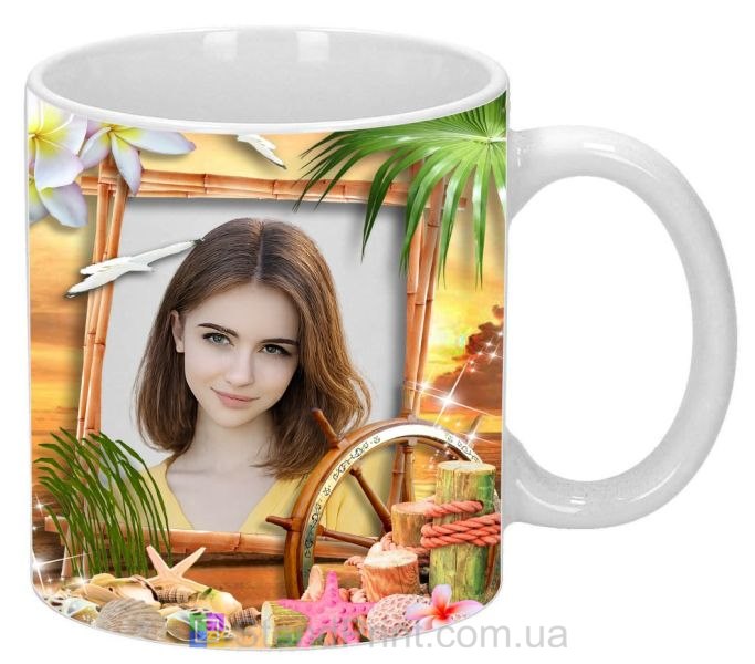 Кружка з фото морський захід сонця, мушлі — замовити