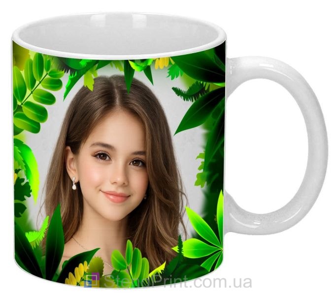 Чашка з фото для дівчини — зелений природний дизайн, подарунок, замовити