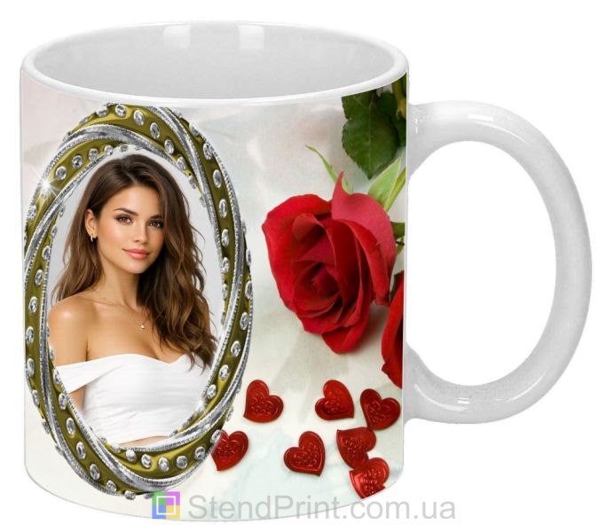 Чашка з фото з трояндою в рамці подарунок для коханої замовити онлайн