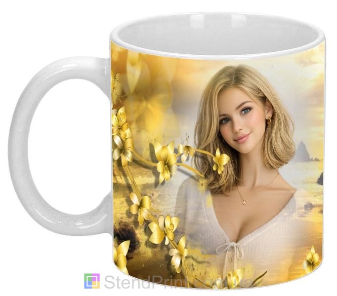 Чашка с фото морской пейзаж золотой закат цветы заказать