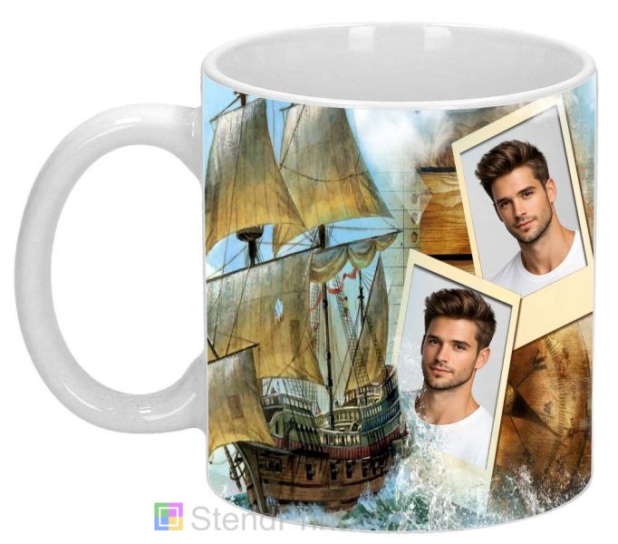 Кружка с фото в морском стиле с парусником персональный подарок путешественнику заказать