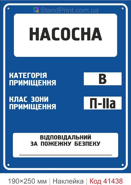 Насосна В П-IIa наклейка категорія приміщення клас зони