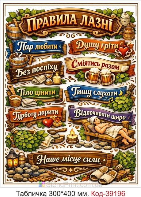 Табличка Правила лазні для бані та сауни купити онлайн