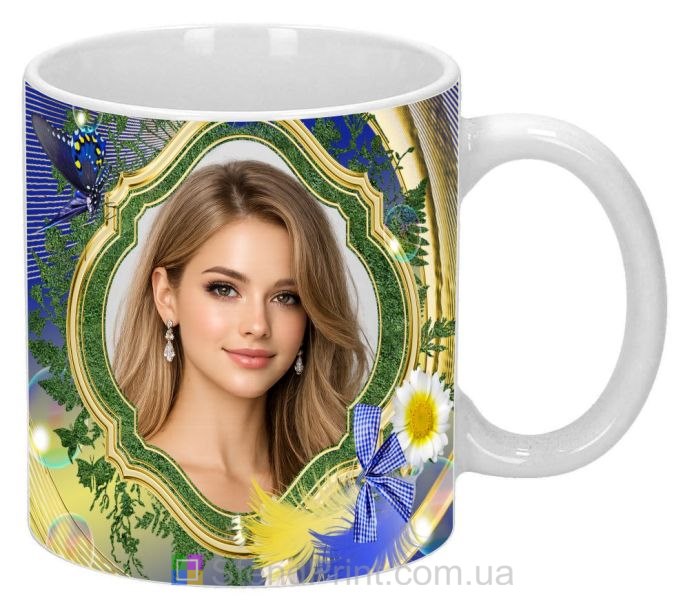 Чашка з фото для дівчини з квітами та рамкою — стильний подарунок, замовити