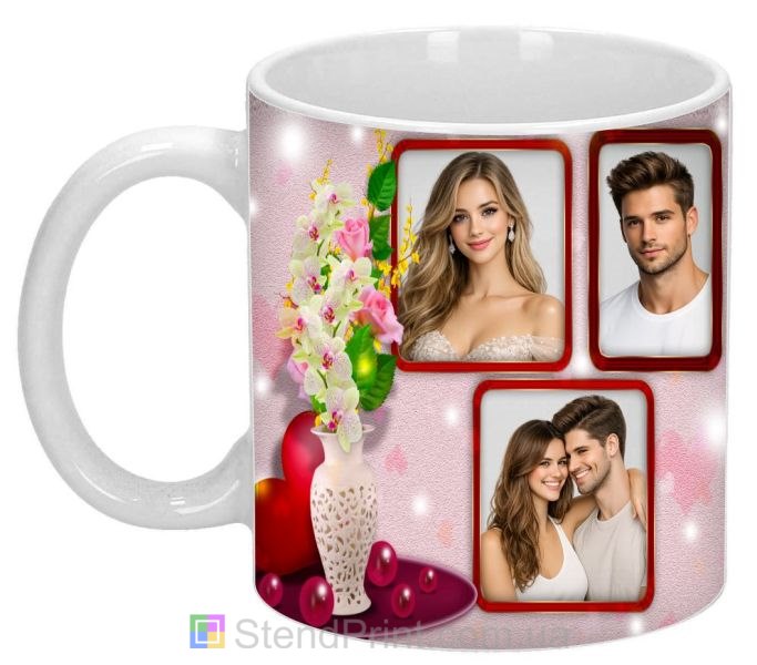 Чашка з фото колаж із трьох фотографій з квітами романтичний подарунок замовити