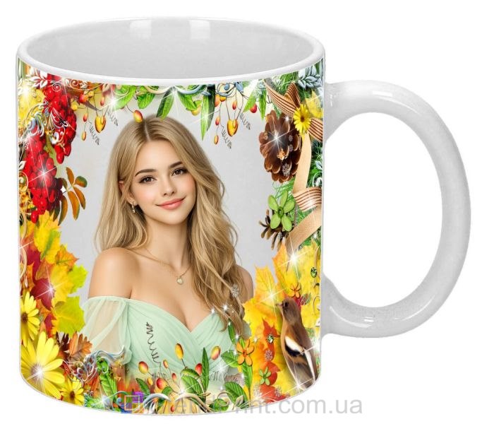 Чашка с фото осенние листья и ягоды персональная печать на чашке