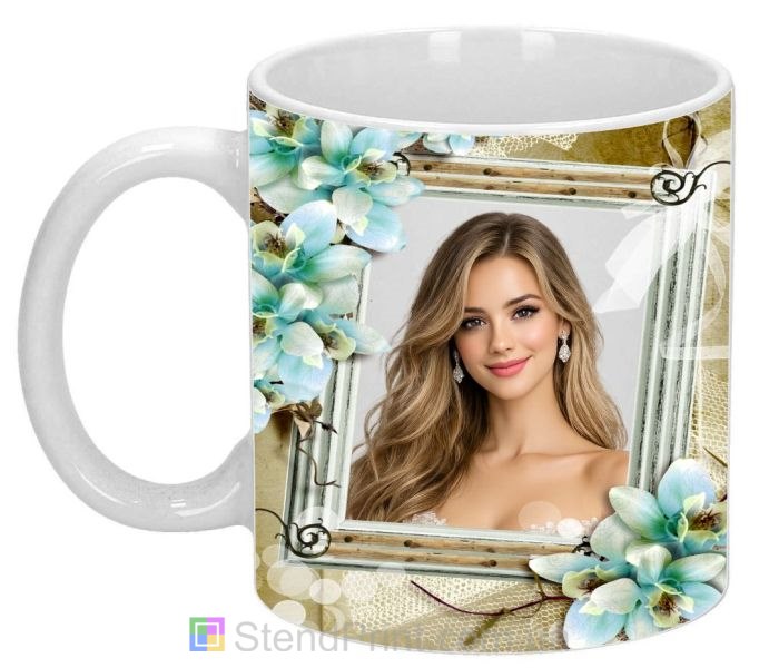 Чашка с фото для девушки с голубыми цветами красивый подарок заказать