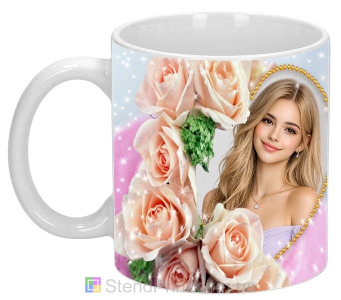Кружка з фото для коханої з трояндами та блиском подарунок на річницю